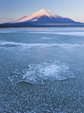 Ice on Lake Yamanaka with Snowcovered Mount Fuji in Background  Japan