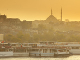 Mosque and Ferries on the Waterfront of the Golden Horn  Istanbul  Turkey