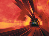 Blurred Motion Light Trails in an Train Tunnel under the Huangpu River Linking the Bund to Pudong  