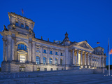 Twilight View of the Front Facade of the Reichstag Building in Tiergarten  Berlin  Germany