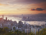 Hong Kong Island and Kowloon Skylines at Sunset  Hong Kong  China