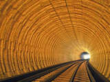 Blurred Motion Light Trails in an Train Tunnel under the Huangpu Tiver Linking the Bund to Pudong  
