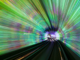 Blurred Motion Light Trails in an Train Tunnel under the Huangpu River Linking the Bund to Pudong  