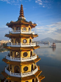Taiwan  Kaohsiung  Lotus Pond  Dragon and Tiger Tower Temple with Bridge Leading to Spring and Autu