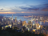 Hong Kong Island and Kowloon Skylines at Sunset  Hong Kong  China