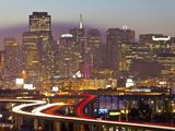Skyline and Skyscrapers Seen from Protrero Hill with Traffic on Highway I-280  San Francisco  Calif