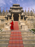 India  Rajasthan  Ranakpur  a Priest at the Famous Chaumukha Mandir  an Elaborately Sculpted Jain T
