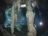 Scuba Diver in Gran Cenote  Tulum  Yucatan Peninsula  Mexico  Model Release