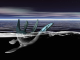 Illustration of the Legendary Loch Ness Monster Swimming  Scotland