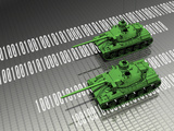 Illustration of Virtual Tanks Sitting on Circuit Board Surface