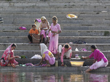 Indian Women Bathing and Washing Clothes  Lake Pichola  Udaipur  India