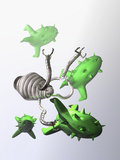 Illustration of a Nanomachine Capturing Human Viruses with its Claw-Like Devices