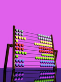 A 3D Render of a Colorful Abacus Reflected on a Glossy Table Top Surface