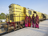 Young Indian Women Posing in Front of Palace on Wheels Train Parked at Train Station  Udaipur