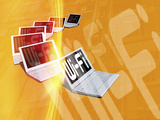 Conceptual Image Showing a Selection of Laptop Computers All with Wi-Fi Connections