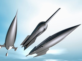 Illustration of Three Retro Style Spaceship Rockets in Flight