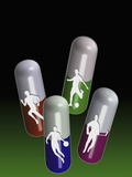 Conceptual Illustration of Drug Capsules with Sport Figures Inside