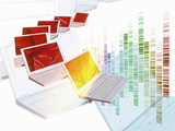 DNA Helix Graphic Displayed on a Selection of Laptop Computers with DNA Sequence Backdrop