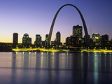 St Louis Arch and Skyline at Night Reflected on Mississippi River
