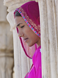 Indian Woman Wearing Traditional Sari at the Jaswant Thada  an Architectural Landmark