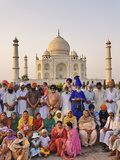 Large Family Group of Sikhs Posing in Front of the Taj Mahal  a Mausoleum Located in Agra
