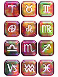 Illustration of Glossy Astrology Sign Buttons on a White Background