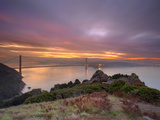 Golden Gate Bridge at Sunset under Foggy and Cloudy Skies  San Francisco Bay  California  USA