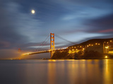 Fog and the Moon over the Golden Gate Bridge at Sunset  San Francisco  California  USA