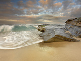Large Waves Eroding the Sandy Beach and Sandstone Outcrop on the La Jolla  California  USA Shore