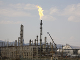 Burning Off Gas at Oil Refinery  Sinclair  Wyoming  USA