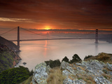 Golden Gate Bridge at Sunset under Foggy and Cloudy Skies  San Francisco Bay  California  USA