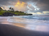 Waves Crashing onto Waianapanapa Black Sand Beach Near Hana  Maui  Hawaii  USA