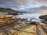 Waves Eroding the Tilted Sandstone Strata Rocky Coast Near Monterey  Central California  USA