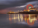 Santa Monica  California  USA Pier at Night  with Lights and Amusement Rides