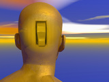 Biomedical Illustration of a Man with an On-Off Switch on His Head