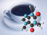 Illustration of a Molecular Model of Caffeine with a Cup of Coffee