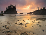 Sunset Light Through Breaks in the Clouds on Second Beach  Olympic National Park  Washington  USA