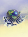 Earth Held in Digital Hands