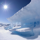 Arctic Landscape with Midnight Sun in Sky  Blue Ice  Canadian High Arctic  Lancaster Sound  Nunavut
