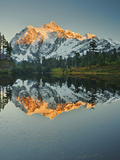 Autumn Alpenglow Sunset on Mount Shuksan Reflected in the Still Waters of Picture Lake