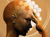 Concept of a Woman with a Headache and Aspirin Tablets