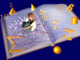 Illustration of a Boy Jumping into a Mathematics Textbook