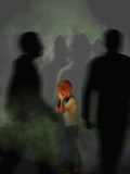 Frightened Child Lost in a Crowd of Indifferent Adults Suggesting Child Abuse or Mistreatment