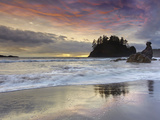 Waves Crashing over Grandmother Rock at Sunset on Trinidad Beach Near Eureka  Northern California