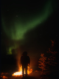 Camper Observing the Aurora Borealis  Alaska  USA