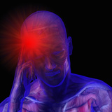 Biomedical Illustration of a Man with a Headache Showing Muscles and Bones