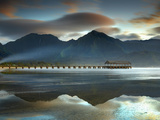 Pier and Sandy Beach at Hanalei on the North Shore of Kauai the Mountains in the Background