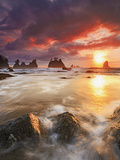 Clearing Storm and a Winter Sunset at Point of the Arches  Olympic National Park  Washington  USA