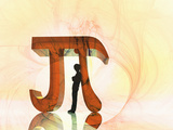 Illustration of a Boy Leaning Against a Mathematical Symbol for Pi