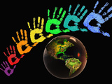 Rainbow-Colored Hands with the Earth